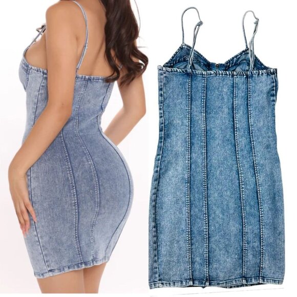 Denim Corset-Style Mini Dress W/ Front Zipper Closure By Iris Size L - Picture 2 of 14